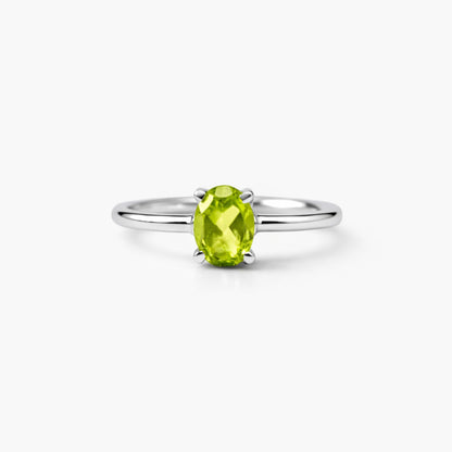Oval Natural Green Peridot Sterling Silver Classic Ring