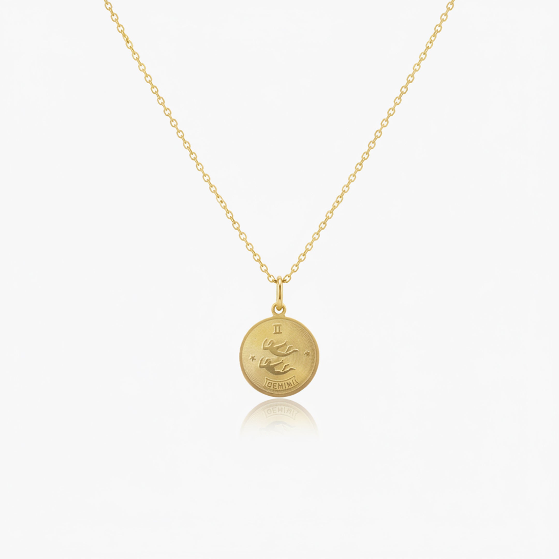 Gemini Zodiac Sign Gold Medallion Necklace
