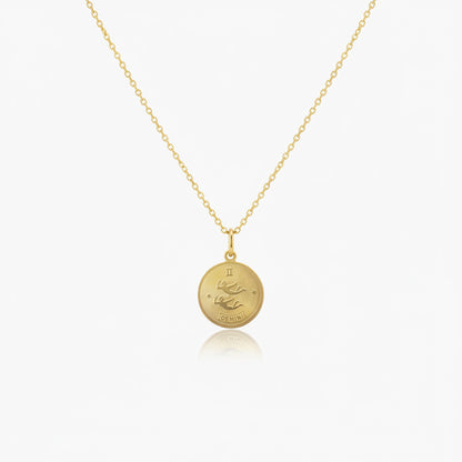 Gemini Zodiac Sign Gold Medallion Necklace
