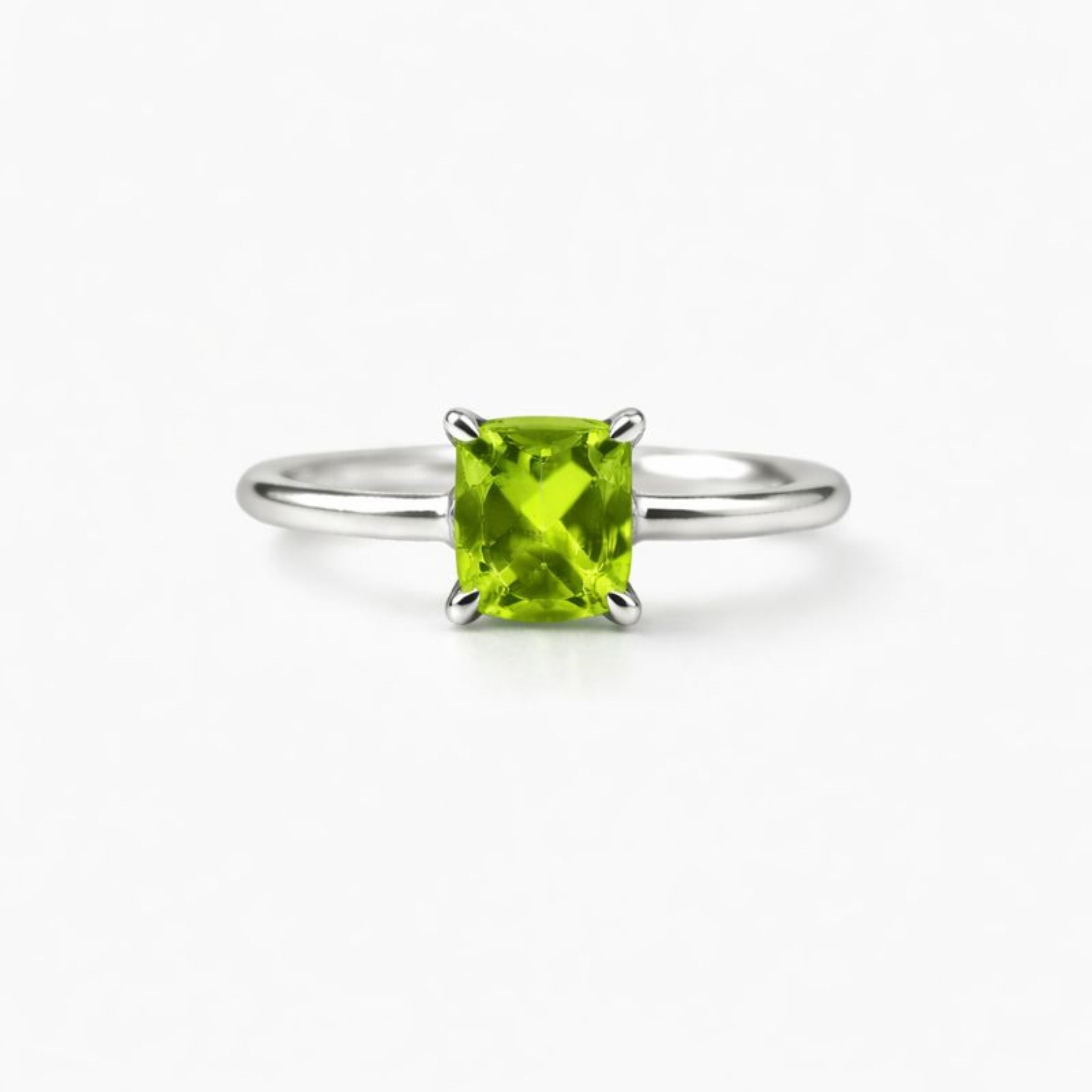 Square Natural Green Peridot Sterling Silver Classic Ring