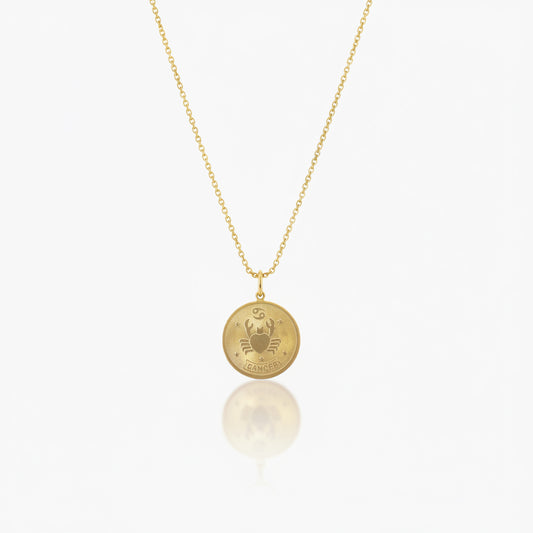 Cancer Zodiac Sign Gold Medallion Necklace