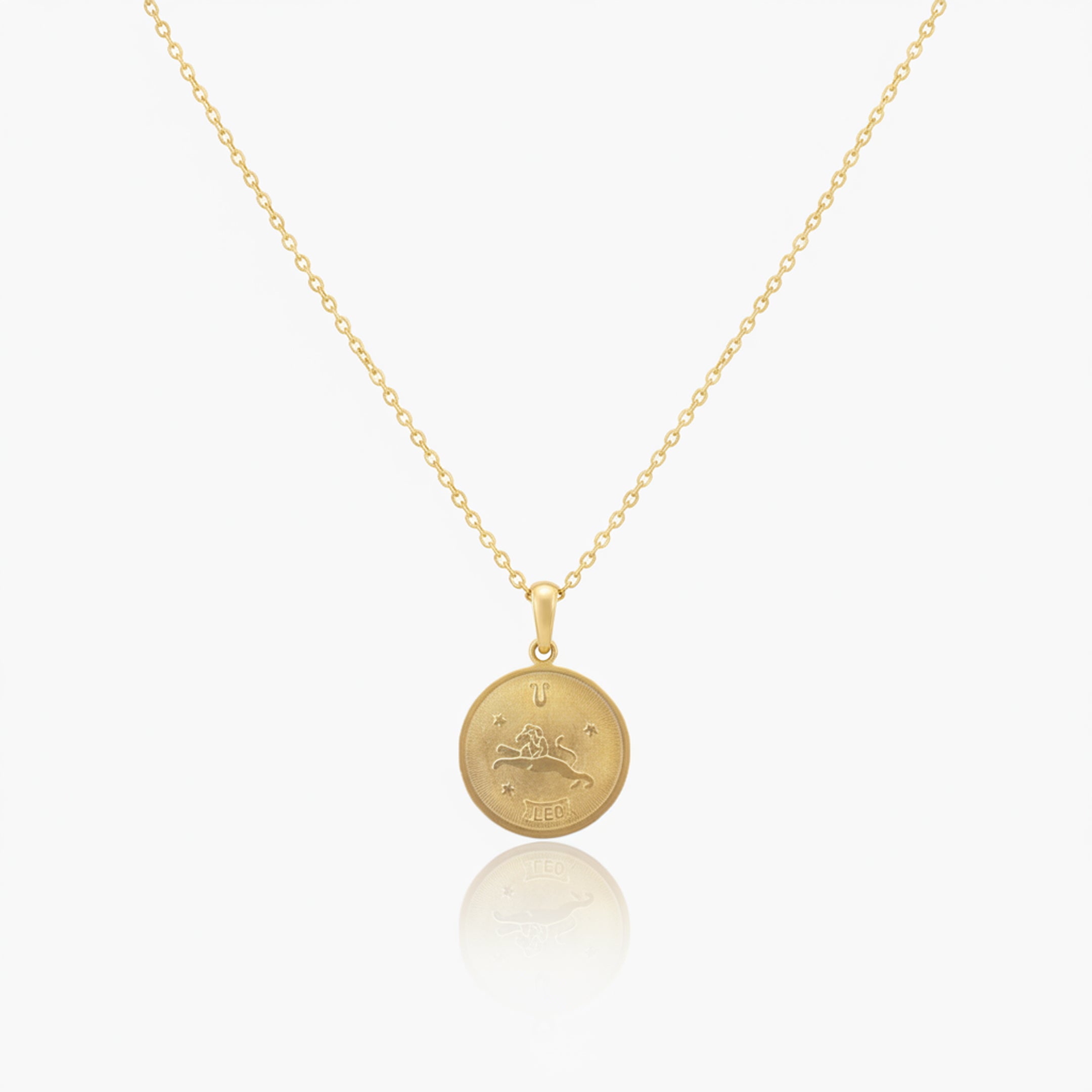 Leo Zodiac Sign Gold Medallion Necklace