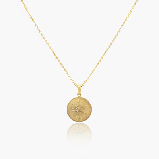 Leo Zodiac Sign Gold Medallion Necklace