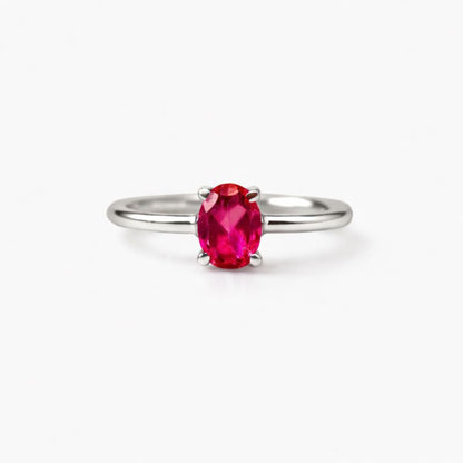 Oval Natural Red Garnet Sterling Silver Classic Ring