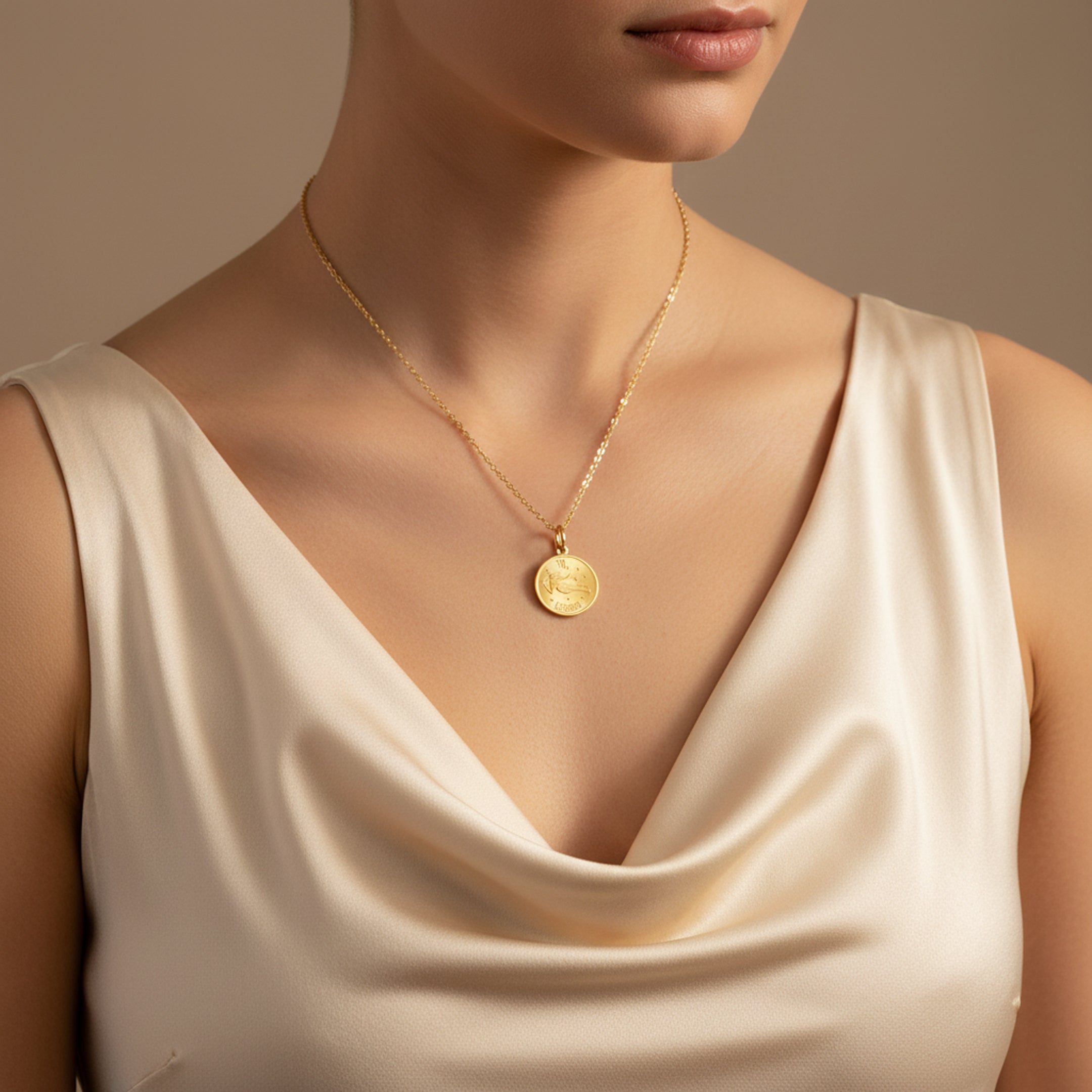 Virgo Zodiac Sign Gold Medallion Necklace