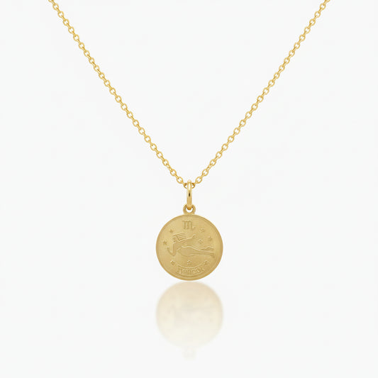 Virgo Zodiac Sign Gold Medallion Necklace