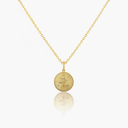 Libra Zodiac Sign Gold Medallion Necklace