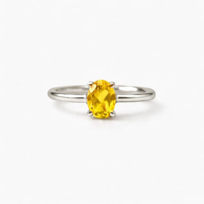 Oval Natural Citrine Sterling Silver Classic Ring