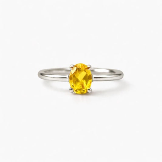 Oval Natural Citrine Sterling Silver Classic Ring