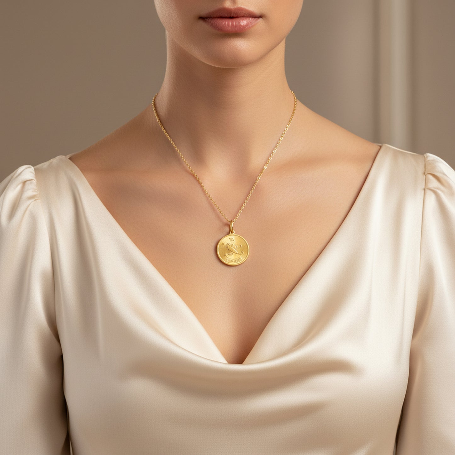 Scorpio Zodiac Sign Gold Medallion Necklace