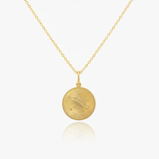 Scorpio Zodiac Sign Gold Medallion Necklace