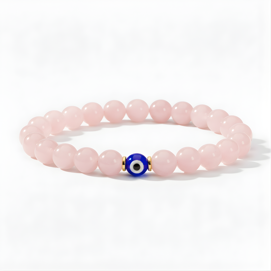 Libra Evil Eye Rose Quartz Crystal Protection Bracelet