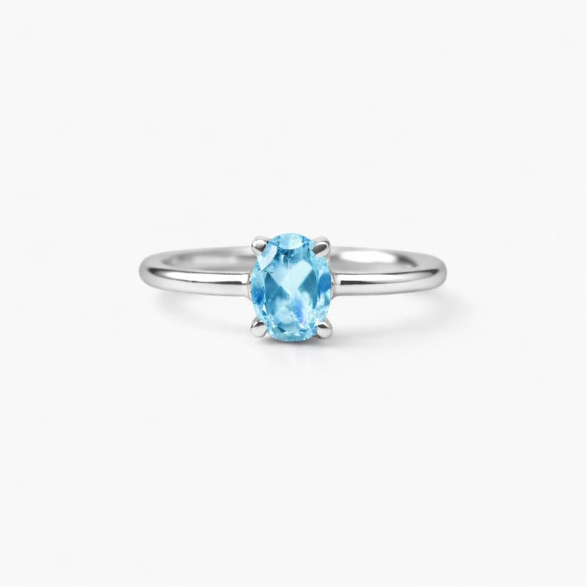 Oval Natural Aquamarine Sterling Silver Classic Ring