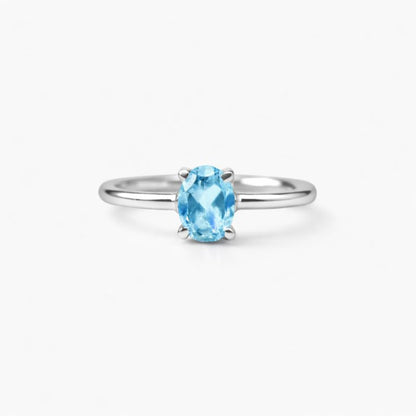 Oval Natural Aquamarine Sterling Silver Classic Ring