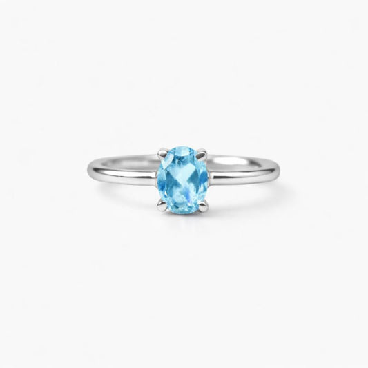 Oval Natural Aquamarine Sterling Silver Classic Ring