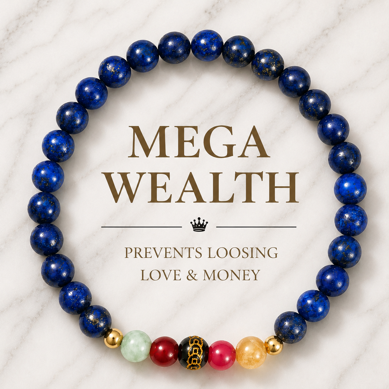Mega Wealth Lucky 7 Gemstone Bracelet With REAL Gold