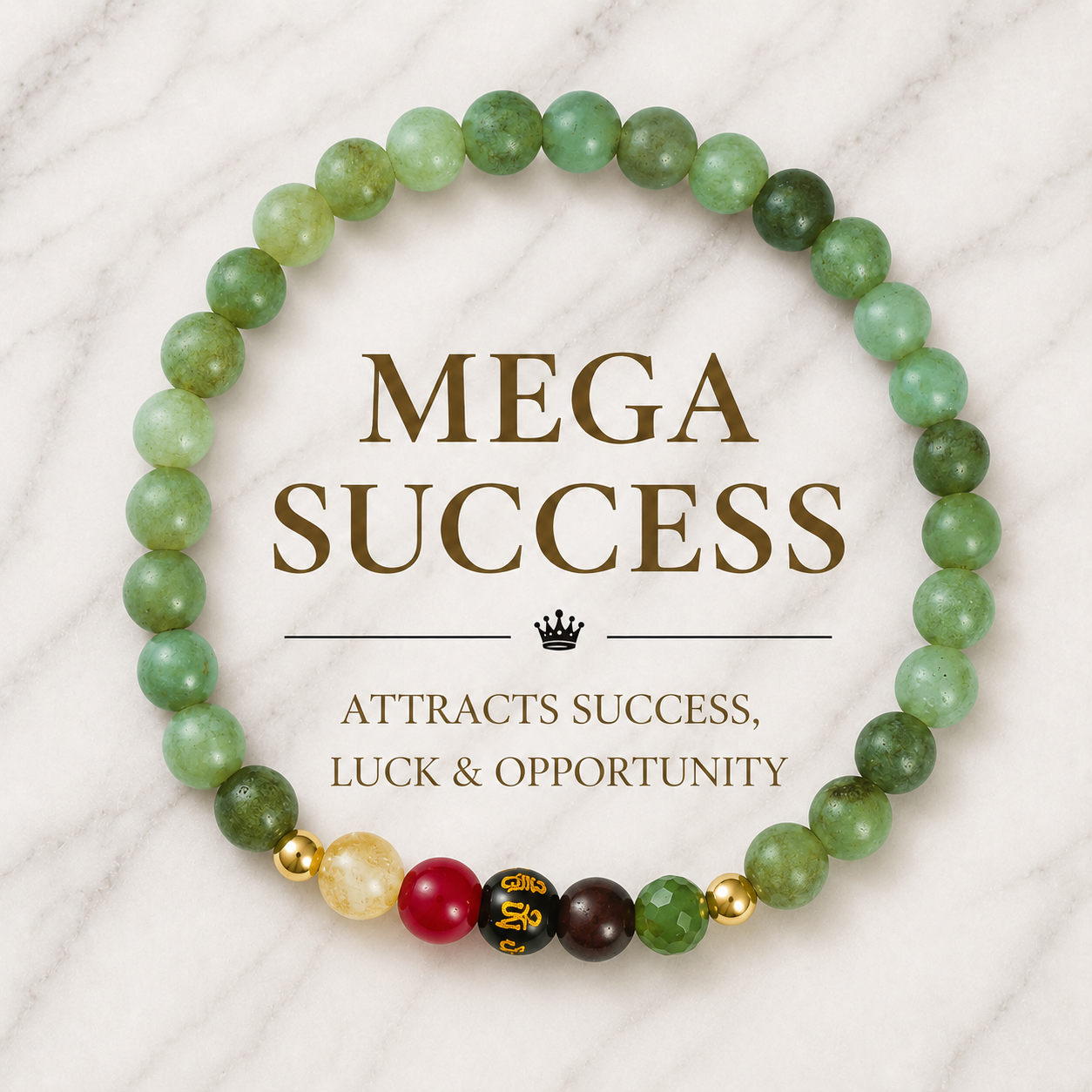 Jade Mega Success Lucky 7 Gemstone Bracelet With REAL Gold