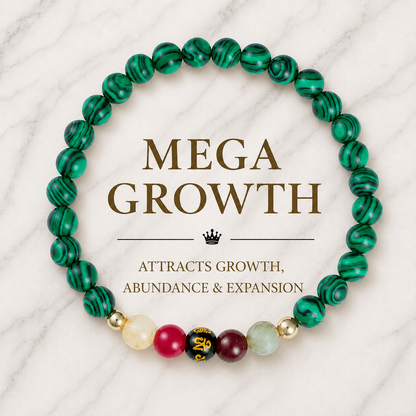 Malachite Mega Growth Lucky 7 Gemstone Bracelet With REAL Gold