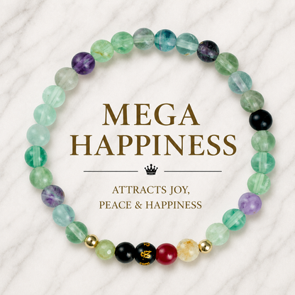 Fluorite Mega Happiness Lucky 7 Gemstone Bracelet With REAL Gold