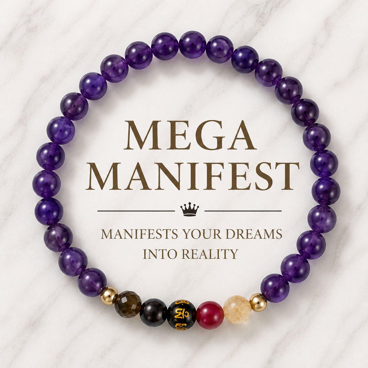 Amethyst Mega Manifest Lucky 7 Gemstone Bracelet With REAL Gold