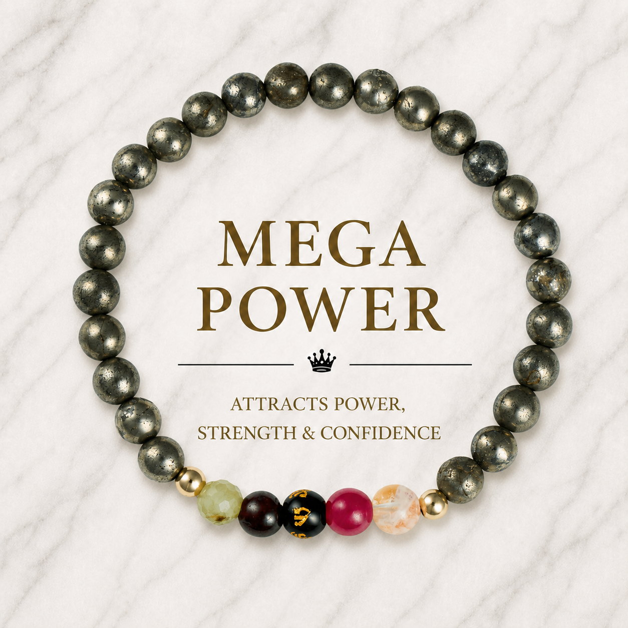 Pyrite Mega Power Lucky 7 Gemstone Bracelet With REAL Gold