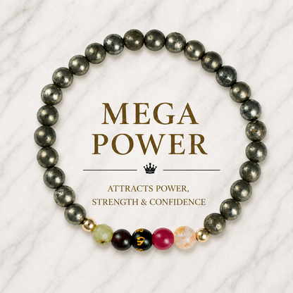 Pyrite Mega Power Lucky 7 Gemstone Bracelet With REAL Gold