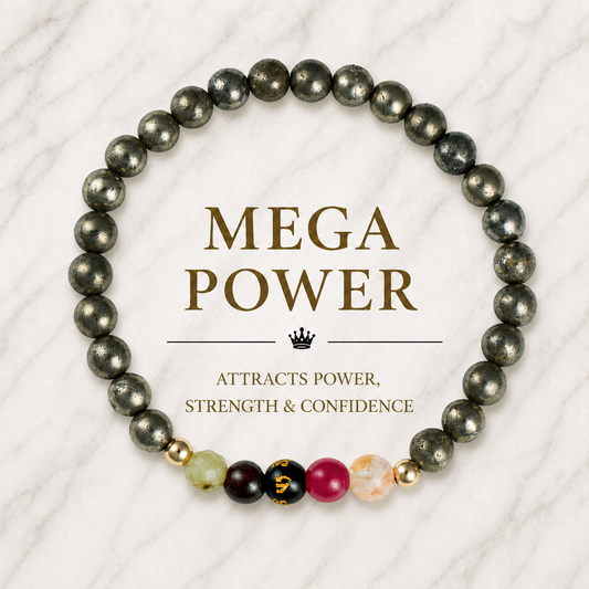 Pyrite Mega Power Lucky 7 Gemstone Bracelet With REAL Gold