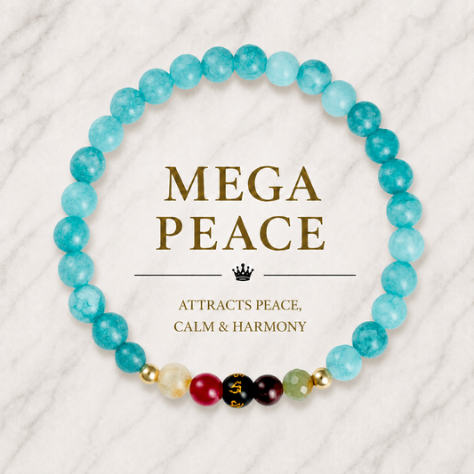 Aquamarine Mega Peace Lucky 7 Gemstone Bracelet With REAL Gold