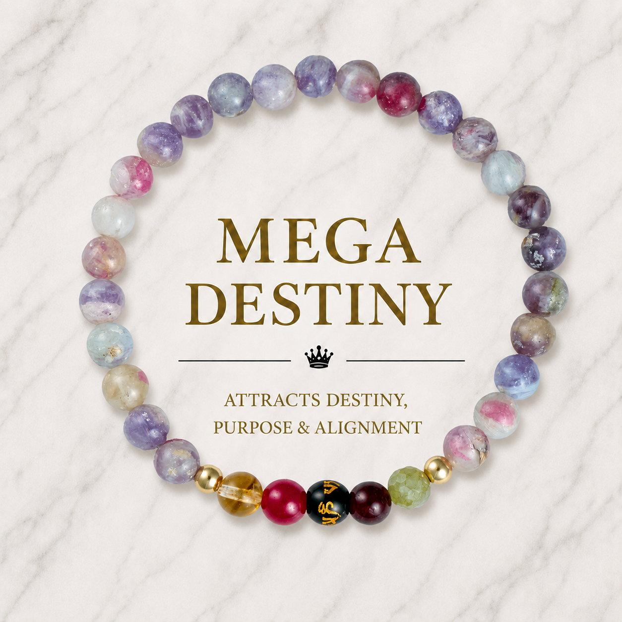 Pink Tourmaline Mega Destiny Lucky 7 Gemstone Bracelet With REAL Gold