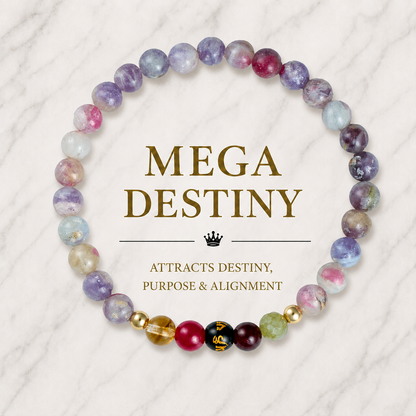 Pink Tourmaline Mega Destiny Lucky 7 Gemstone Bracelet With REAL Gold