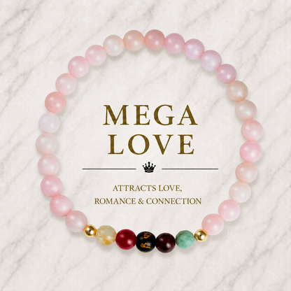 Rose Quartz Mega Love Lucky 7 Gemstone Bracelet With REAL Gold