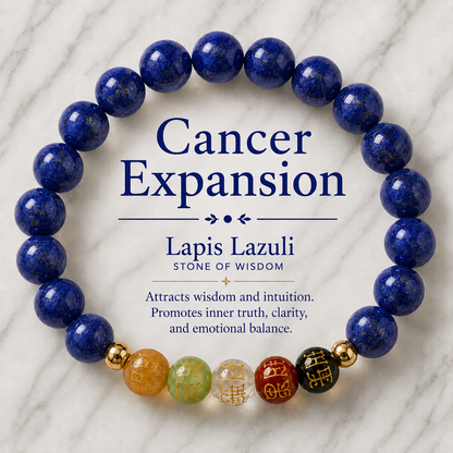 Cancer Expansion Bracelet Lapis Lazuli with Real Gold