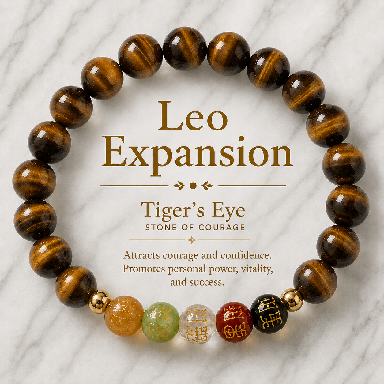 Leo Expansion Bracelet Tigers Eye with Real Gold
