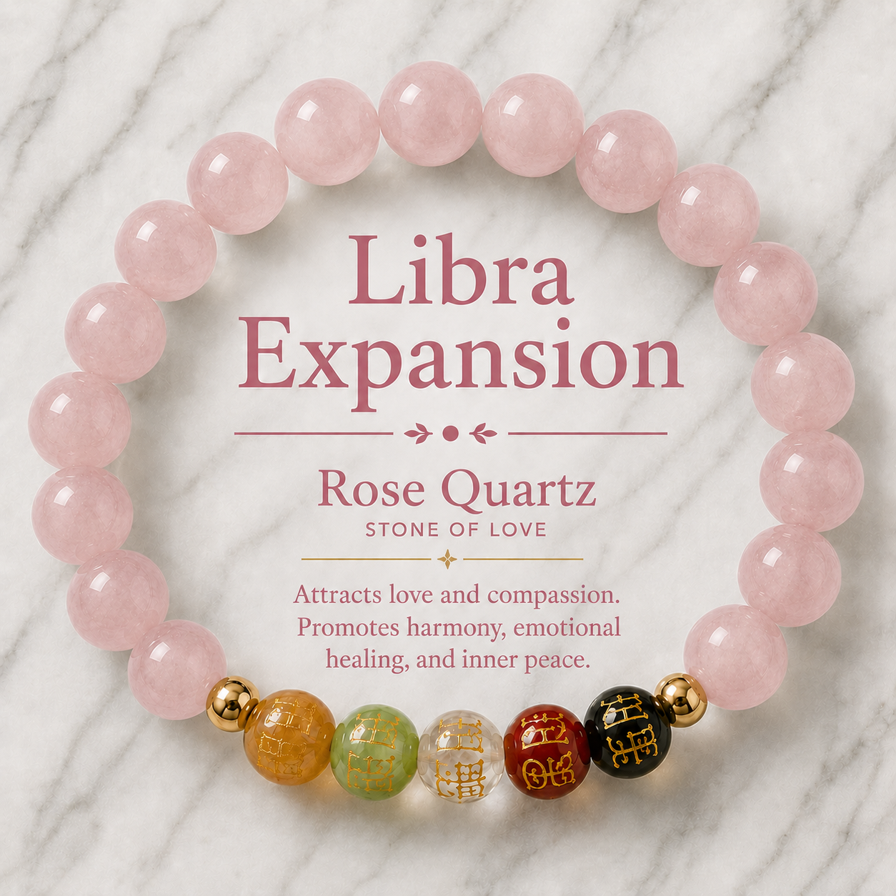 Libra Expansion Bracelet Rose Quartz with Real Gold