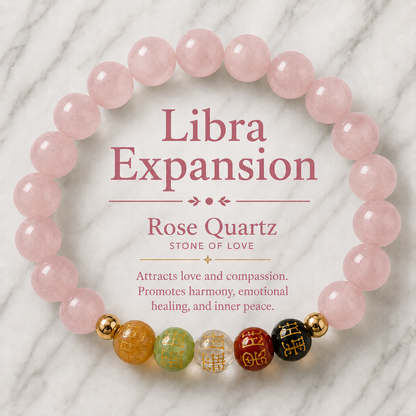 Libra Expansion Bracelet Rose Quartz with Real Gold