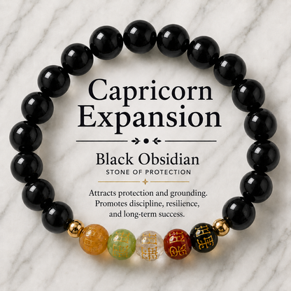 Capricorn Expansion Bracelet Black Obsidian with Real Gold