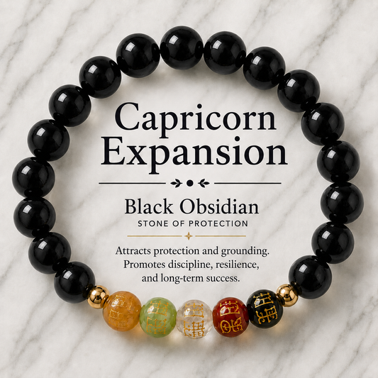 Capricorn Expansion Bracelet Black Obsidian with Real Gold