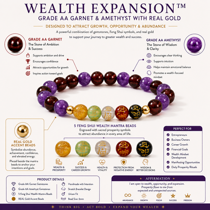Wealth Expansion Bracelet Grade AA Garnet & Amethyst with Real Gold
