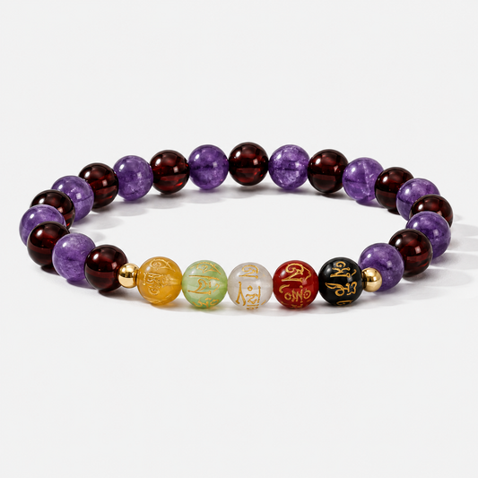 Wealth Expansion Bracelet Grade AA Garnet & Amethyst with Real Gold