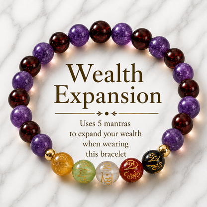 Wealth Expansion Bracelet Grade AA Garnet & Amethyst with Real Gold