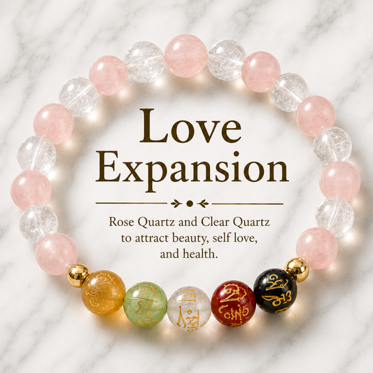Love Expansion Bracelet Grade AA Rose Quartz & Clear Quartz with Real Gold