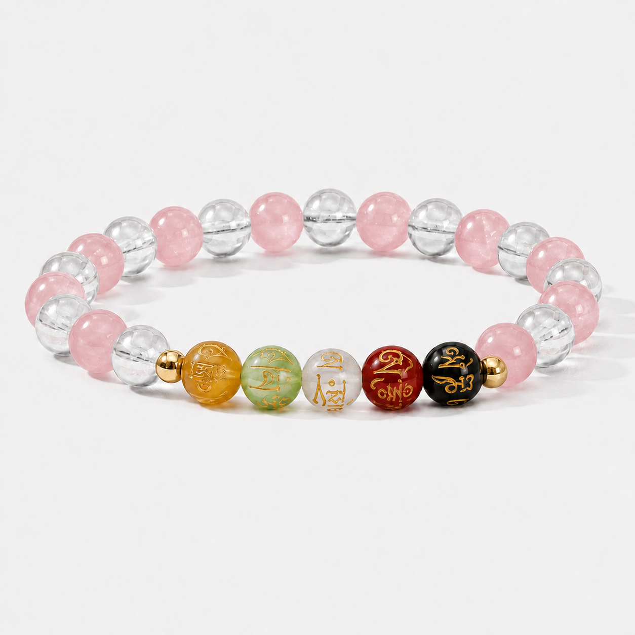 Love Expansion Bracelet Grade AA Rose Quartz & Clear Quartz with Real Gold