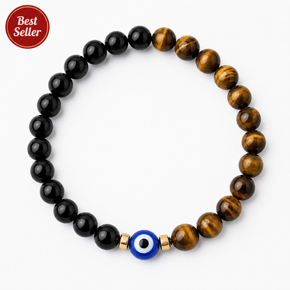 Magnetic Love Return Bracelet Tiger's Eye Black Obsidian Evil Eye Protection