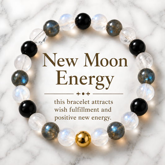 Wish Fulfillment New Moon Energy Bracelet with REAL Gold