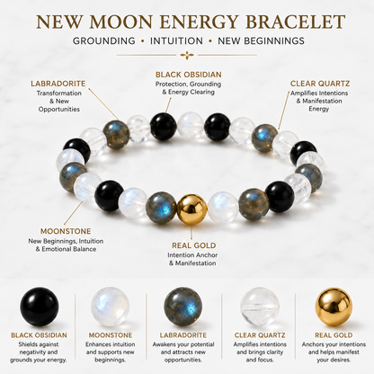 Wish Fulfillment New Moon Energy Bracelet with REAL Gold