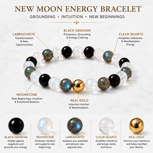Wish Fulfillment New Moon Energy Bracelet with REAL Gold