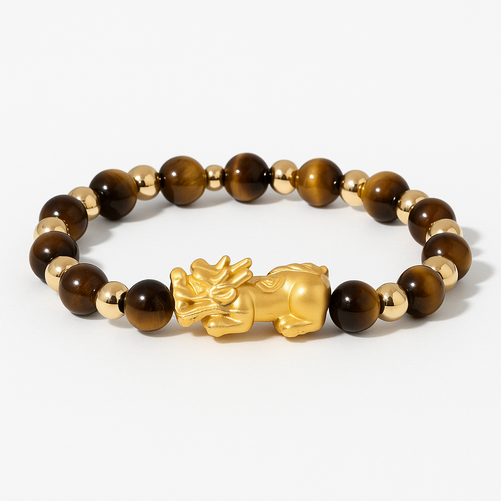 Tigers Eye Infinite Fortune 18k Gold Vermei Pixiu Feng Shui Bracelet