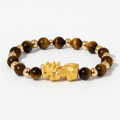 Tigers Eye Infinite Fortune 18k Gold Vermei Pixiu Feng Shui Bracelet