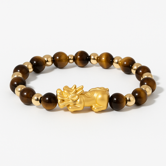 Tigers Eye Infinite Fortune 18k Gold Vermei Pixiu Feng Shui Bracelet