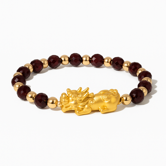 Garnet Infinite Fortune 18k Gold Vermei Pixiu Feng Shui Bracelet